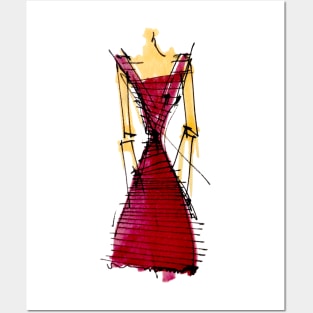 Red dress woman Posters and Art